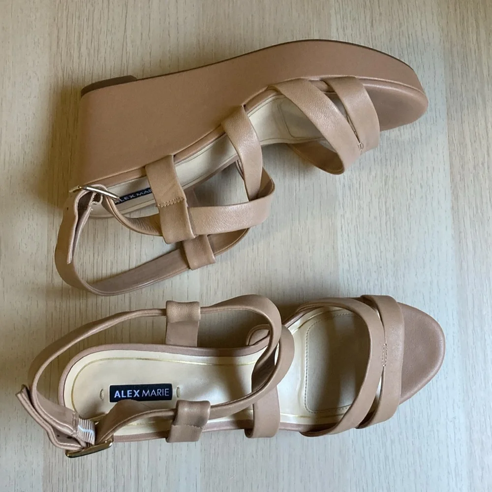 Alex Marie Tan Block Heel Sandals, Wedges Size 9 women’s